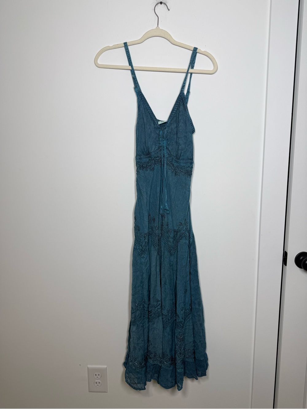 Advance Apparels Blue Embroidered Boho Maxi Dress Size S/M Cottagecore Fairy